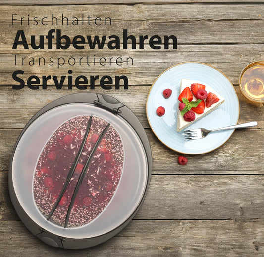 Household cake transport box round, cake transport box with lid and handle, cake dome 33 cm diameter, height 16 cm.