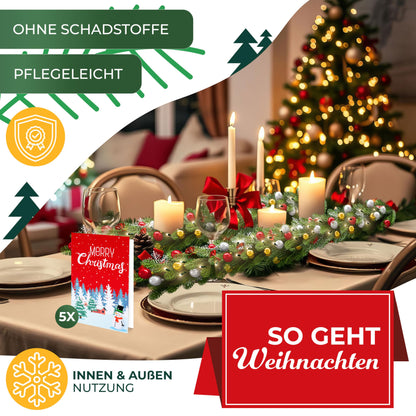 KESSER® Christmas garland 10m with 200 LEDs - Timer - LED chain 8 light modes - Christmas lights - Christmas decoration for in & outdoor use - Pine garland with remote control + decorative charms