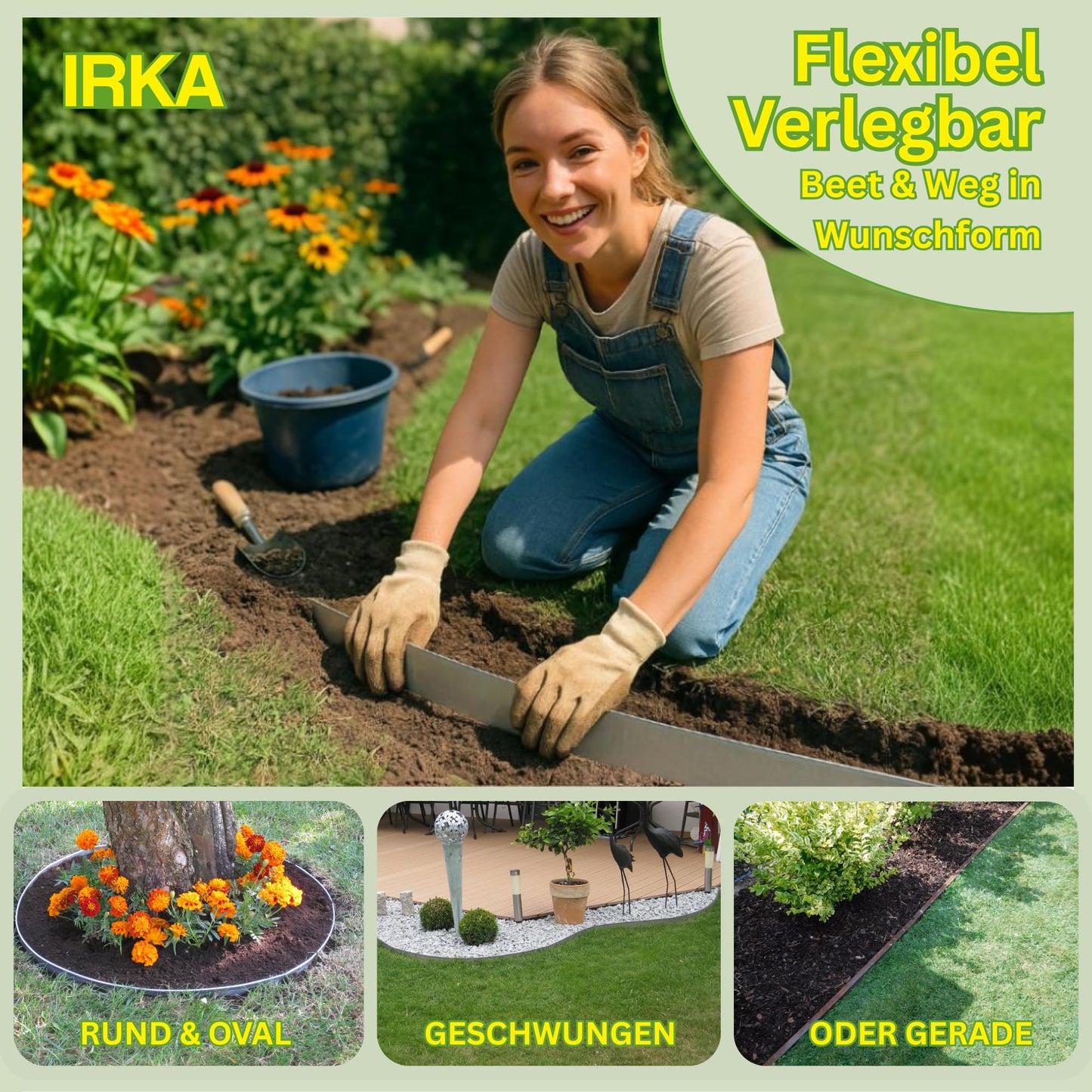 IRKA lawn edging Corten steel L15m H20cm - Flexible bed edging 1 mm thick lawn edging strip for garden bed bordering bed edging