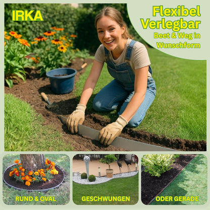 IRKA lawn edging Corten steel L15m H20cm - Flexible bed edging 1 mm thick lawn edging strip for garden bed bordering bed edging