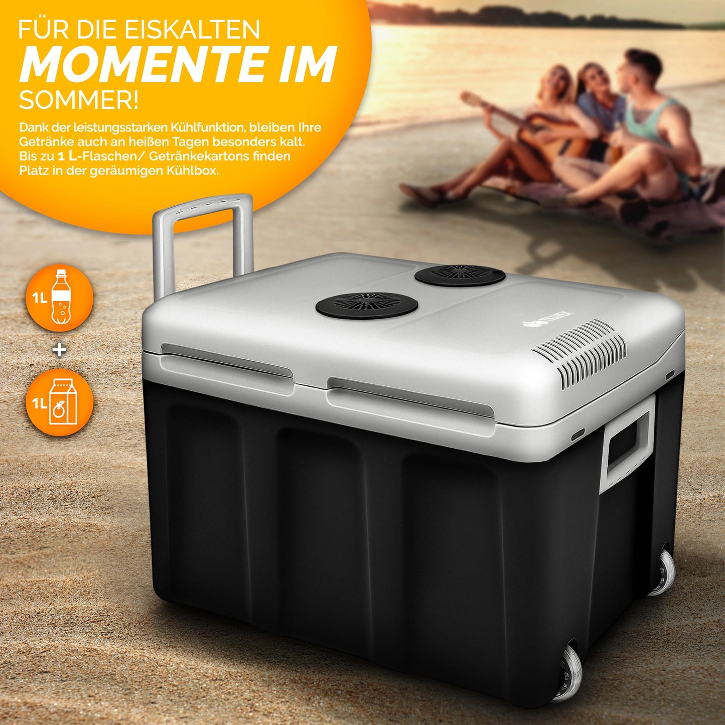tillvex Electric Cooler Box 40L with Wheels | Mini Fridge 230V and 12V for Car Camping | cools & warms | ECO Mode (Anthracite)