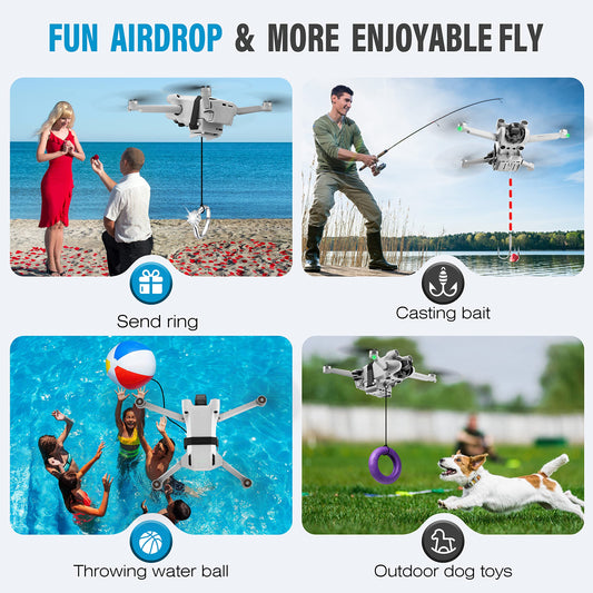 STARTRC Mini 3 Pro Airdrop System for DJI Mini Series Drone, Payload/Delivery/Transport Release for DJI Mini 4k/Mini 4 Pro/Mini 3 Pro/Mini 3, Wedding Clip/Fishing Line with Bait Ring Launcher