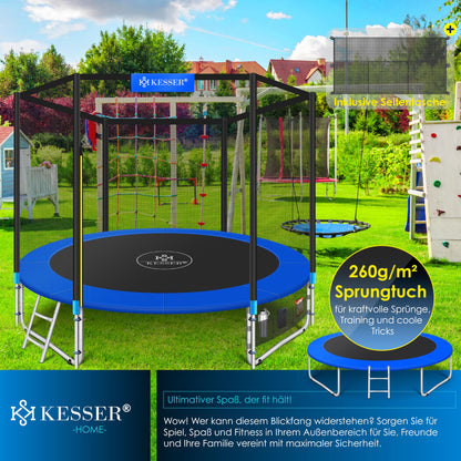 KESSER® Trampoline Outdoor Ø 244/305/366/427 cm Complete set with safety net, ladder, edge cover & side pocket and assembly accessories | Children's trampoline Garden trampoline Capacity 150 kg
