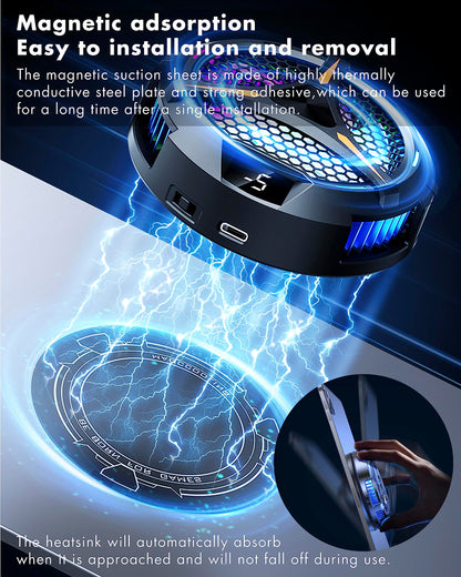 ACEDAYS iPad Cooler, magnetic tablet cooler for iPad/Surface Pro/Samsung Tab, compatible with Steam Deck, universal radiator with temperature display for mobile gaming, Tiktok Live Streaming.