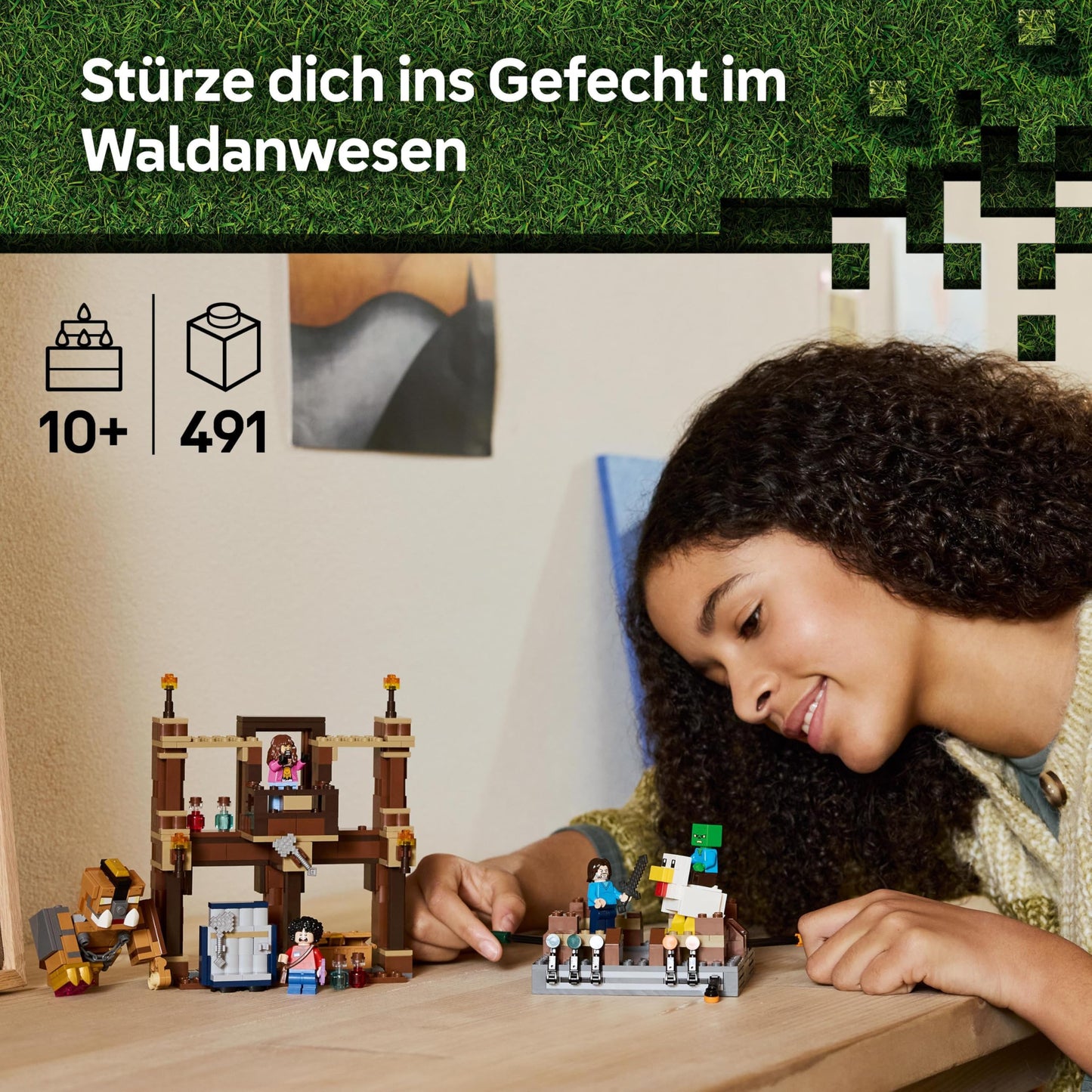 LEGO Minecraft Forest House with Boxing Ring - Interactive gaming toy - Baby-Zombie, Steve, Garret, and Henry minifigures - Gamer gift for boys, girls, and video game fans ages 10 and up - 21272