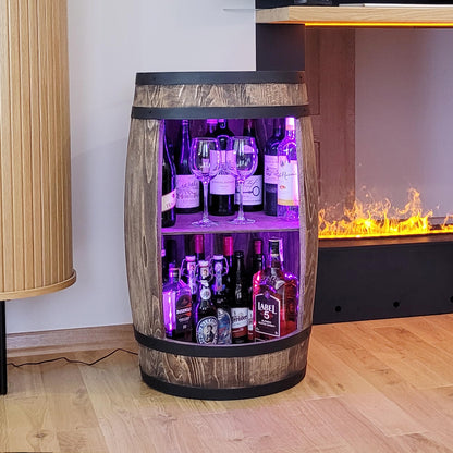 weeco wine barrel as wine rack - wine cabinet bar cabinet LED RGB lights, bar table made of wooden barrel, wine rack bottle holder decoration keg/ home bar chest of drawers wooden barrel for living room