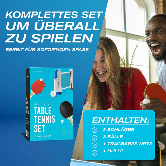PRO-SPIN Table Tennis Paddle Set - With Table Tennis Net For Any Table, 3-Star Table Tennis Balls, Bag/Case | 2-Pack | Retractable Portable Table Tennis Net | Great Gift & Games