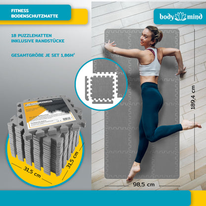 Ground protection mats XXL set; Fitness mat floor protection puzzle mat; Underlay mat for fitness equipment + FREE anti-slip mat; Exercise mat & sports mat for fitness room basement garage approx. 2m² Grey