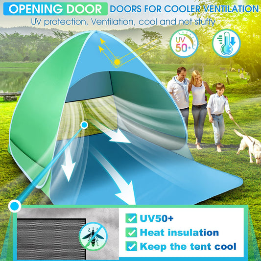 WONSEFOO Beach Tent UV Protection 50+ | 2-3 Person Beach Shelter | Pop-up Waterproof Portable Instant Tent | Beach Canopy for Family Camping Garden Beach