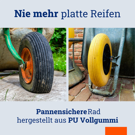 MESO® wheelbarrow wheel 4.80 4.00-8 Ø 400 mm with axle - solid rubber puncture-proof PU tire - wheel for wheelbarrow, garden cart - replacement wheel solid rubber tire plastic rim - 200KG load capacity
