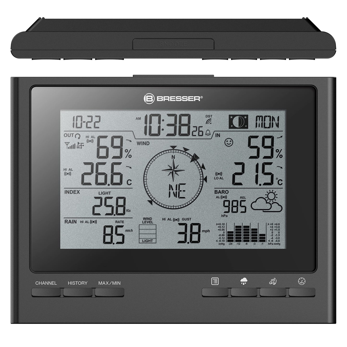 Bresser weather station with outdoor sensor 7-in-1 weather center ClimateScout with professional outdoor sensor, black