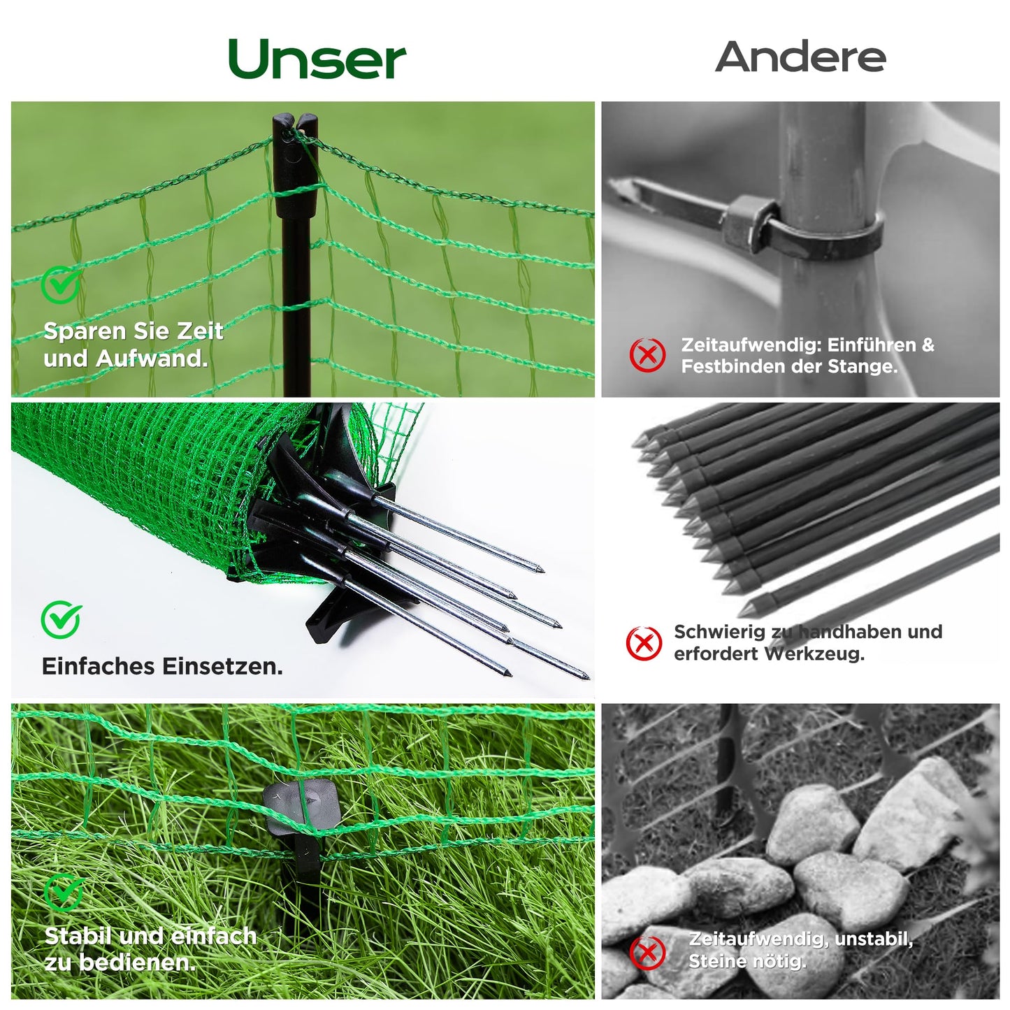 Signstek electric fence, portable fence 90 cm tall, 25m long, 15 stakes, garden net, camping fence, chicken fence, dog fence, barricade fence, stake fence, boundary fence.