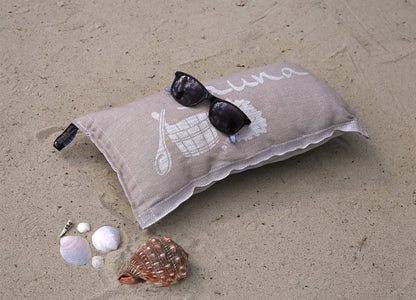 JOKIPIIN | 1 x Favorite Sauna Pillow Travel Pillow | Design: Sauna | Dimensions: 40 x 22 cm, Linen/Cotton | Certified pollutant-tested Ökotex 100 | Made in Finland (Beige/White)