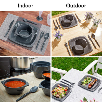 Grizzly party tableware set. 30-piece set of reusable cereal bowls. Dishwasher safe, shatterproof, sturdy, 100% recyclable. Reusable anthracite bowls.