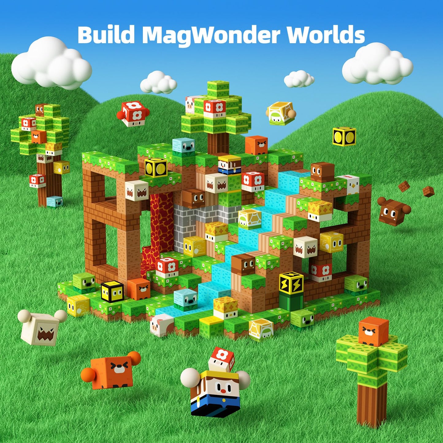 GobiDex Magnetic Building Blocks 2.5CM 100 Pieces, Lumberjack Adventure with Magnetic Cubes for Kids, Magnetic Game Children's Toy for Boys and Girls ages 3-12, Upgrade.