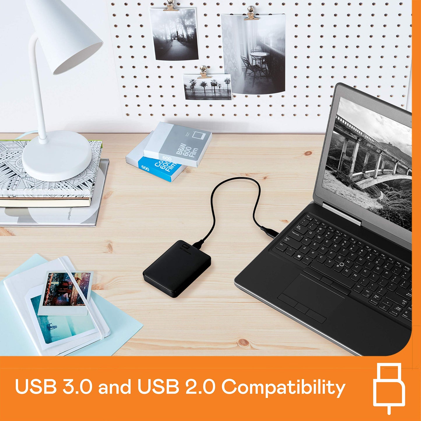 WD Elements Portable external hard drive 2TB (portable storage, USB 3.0 interface, plug-and-play, formatted for Windows) Black