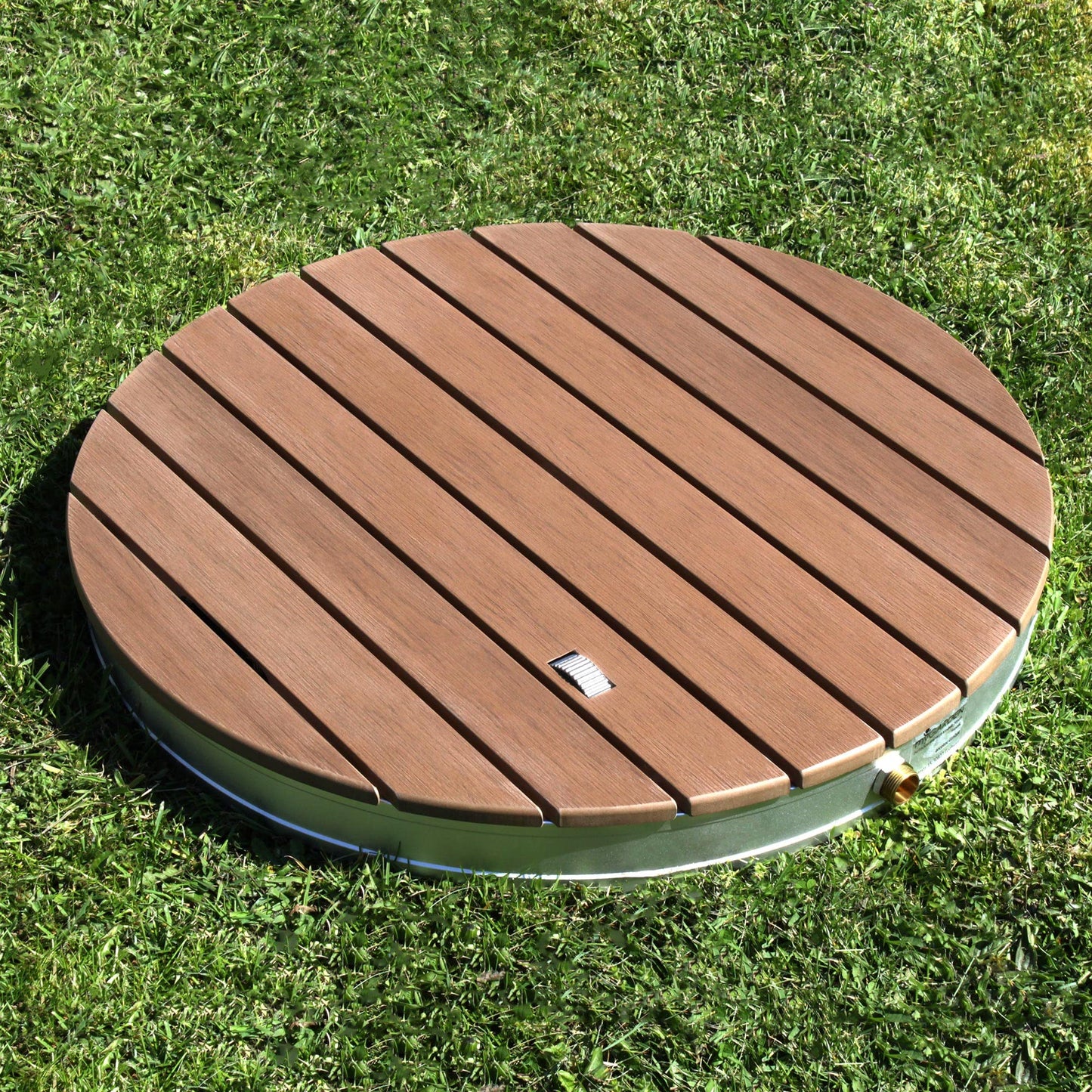 @tec Garden shower Outdoor shower made of WPC, in wood look, Mobile floor shower camping shower, sauna & pool shower with base plate for the garden, Outdoor Shower - round, 70x7.5cm