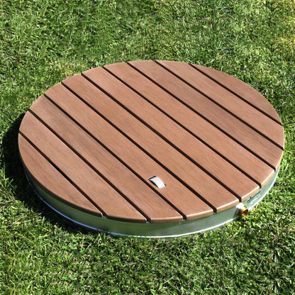@tec Garden shower Outdoor shower made of WPC, in wood look, Mobile floor shower camping shower, sauna & pool shower with base plate for the garden, Outdoor Shower - round, 70x7.5cm