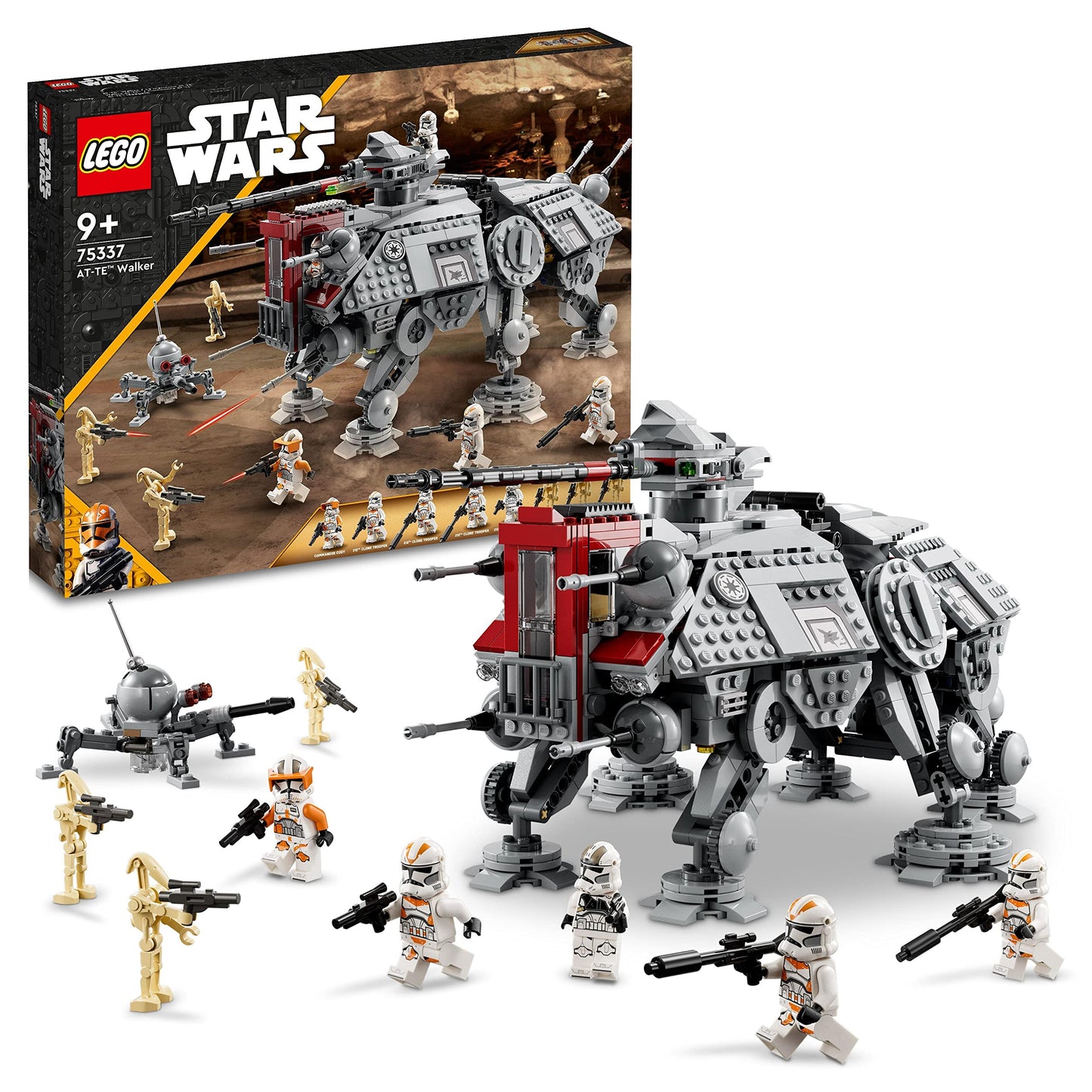 LEGO Star Wars 75337 AT-TE Walker toy with 3 minifigures from the 212th Clone Troopers, Dwarf Spider, and Battle Droid figures - Gift for boys aged 9 and fans of Revenge of the Sith.