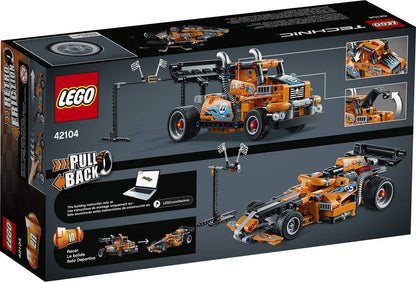 LEGO 42104 Technic Race Truck or Race Car, 2-in-1 model with pull-back motor, collection of racing vehicles.