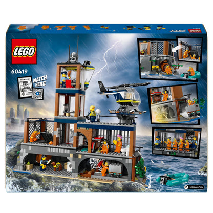 LEGO City Police Station on the Prison Island, police toy with helicopter, boat, and shark, set with 7 minifigures and dog, birthday gift for boys and girls aged 7 and up 60419