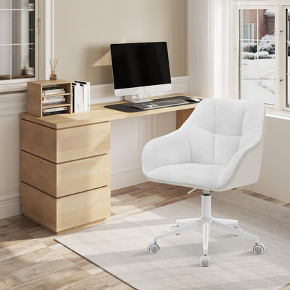 WOLTU home office chair, desk chair, swivel chair, vanity chair, adjustable height, supports up to 150kg, with bouclé seat, cream+beige, BS175grcm