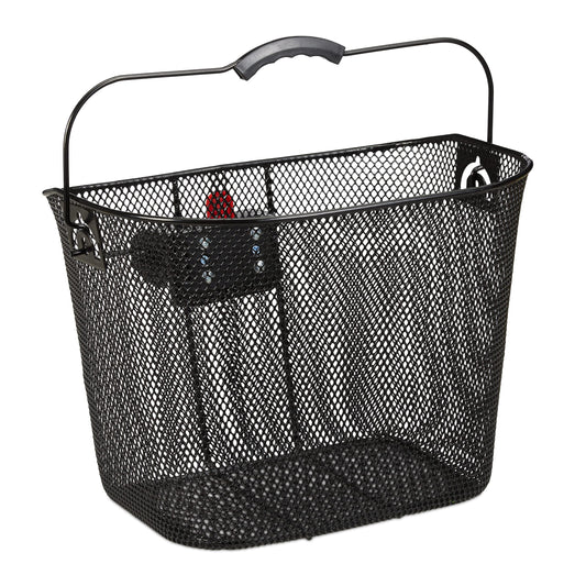 3 x front bike basket, removable, with click system, metal handlebar basket, tightly woven, dimensions 27x34.5x26cm, black