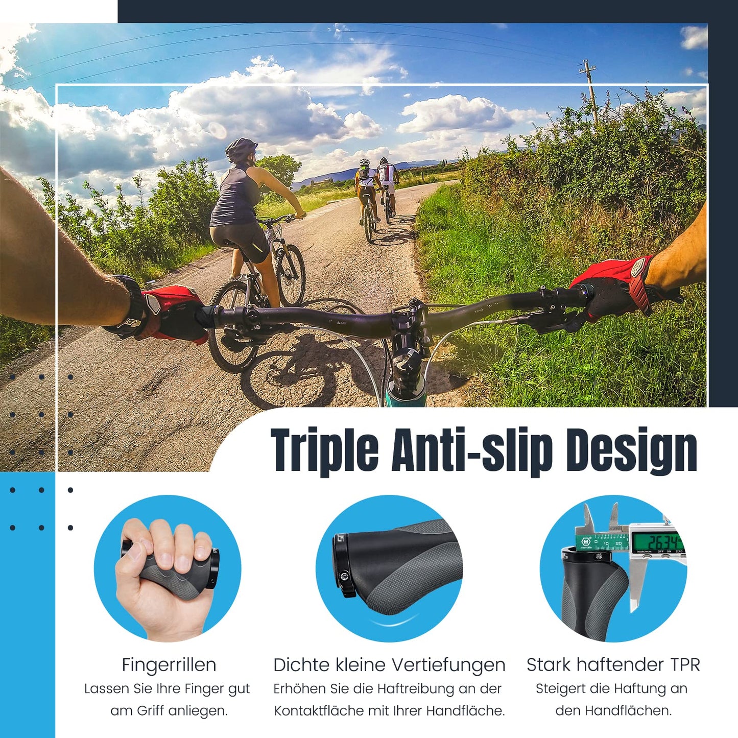 PRUNUS Bike Grips Ergonomic Short, Bike Grips Twist Shift, 22mm Bike Grips/Handlebar Grips with Double Lock-On Design, Handlebar Grips for MTB, Road Bike, BMX, Scooter, etc.