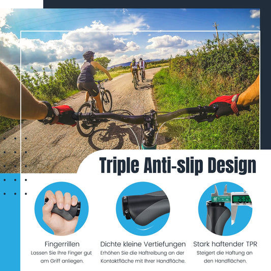 PRUNUS Bike Grips Ergonomic Short, Bike Grips Twist Shift, 22mm Bike Grips/Handlebar Grips with Double Lock-On Design, Handlebar Grips for MTB, Road Bike, BMX, Scooter, etc.