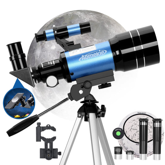 Aomekie Telescope for Kids Beginners 70MM Astronomy Telescope with Smartphone Adapter Aluminum Tripod Barlow and Erecting Eyepiece