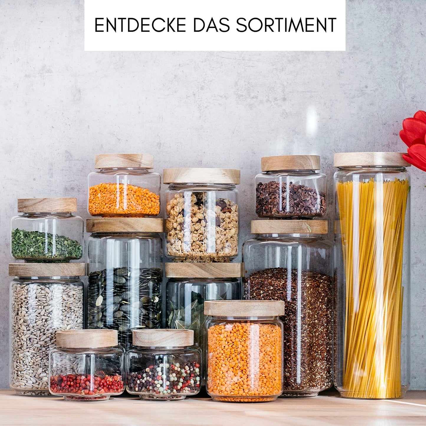 Econovo® spice jars set square with lid (6 pieces) made of borosilicate glass, spice jars storage jar airtight, storage containers glass set for spices and food 220ml
