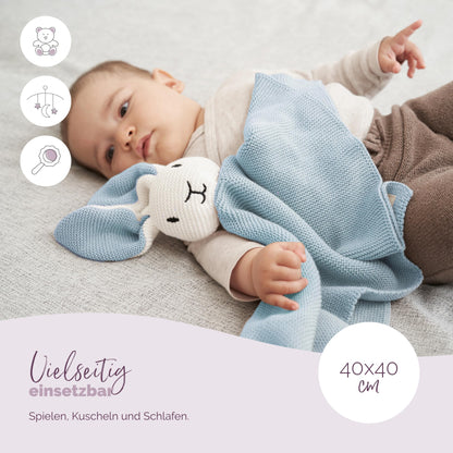 Livella Cuddle Blanket "Bunny" with socks - Pure organic cotton - Premium cuddly toy, cuddly blanket, comfort blanket, knit blanket - Velvety soft & breathable - Oeko-TEX® Standard 100 and GOTS Certified