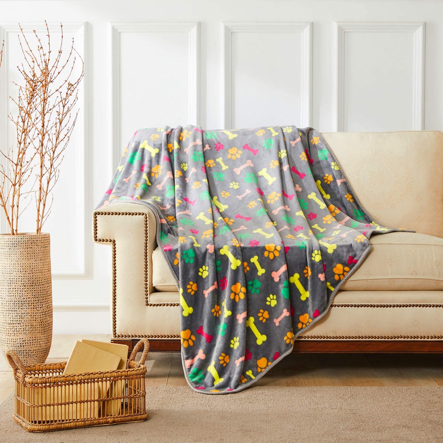 ALLISANDRO Fluffy Dog Blanket [200x160cm Gray] Cat Blanket with super soft fluffy pet blanket, throw for dog bed sofa and couch, multicolor, XX-Large, 999H02