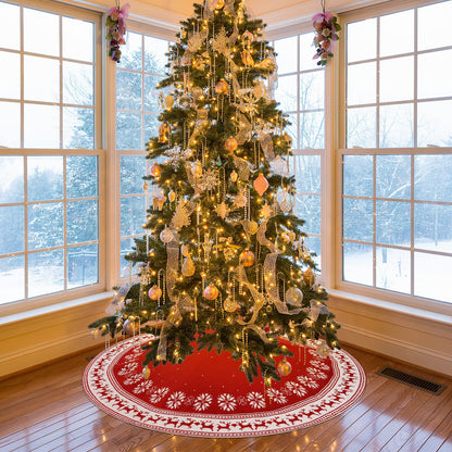 Dreamisland Large Christmas Tree Skirt, 122cm Red Knitted Christmas Tree Skirt Carpet Snowflakes Reindeer Tree Skirt Christmas Tree Skirt Round Tree Stand Mat Home Celebration Christmas Tree Decoration
