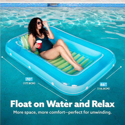 Sloosh 70" x 46" inflatable sun pool, air mattress pool, sunbathing with removable pillow, personal water mattress for adults, summer fun, water party - Blue Green