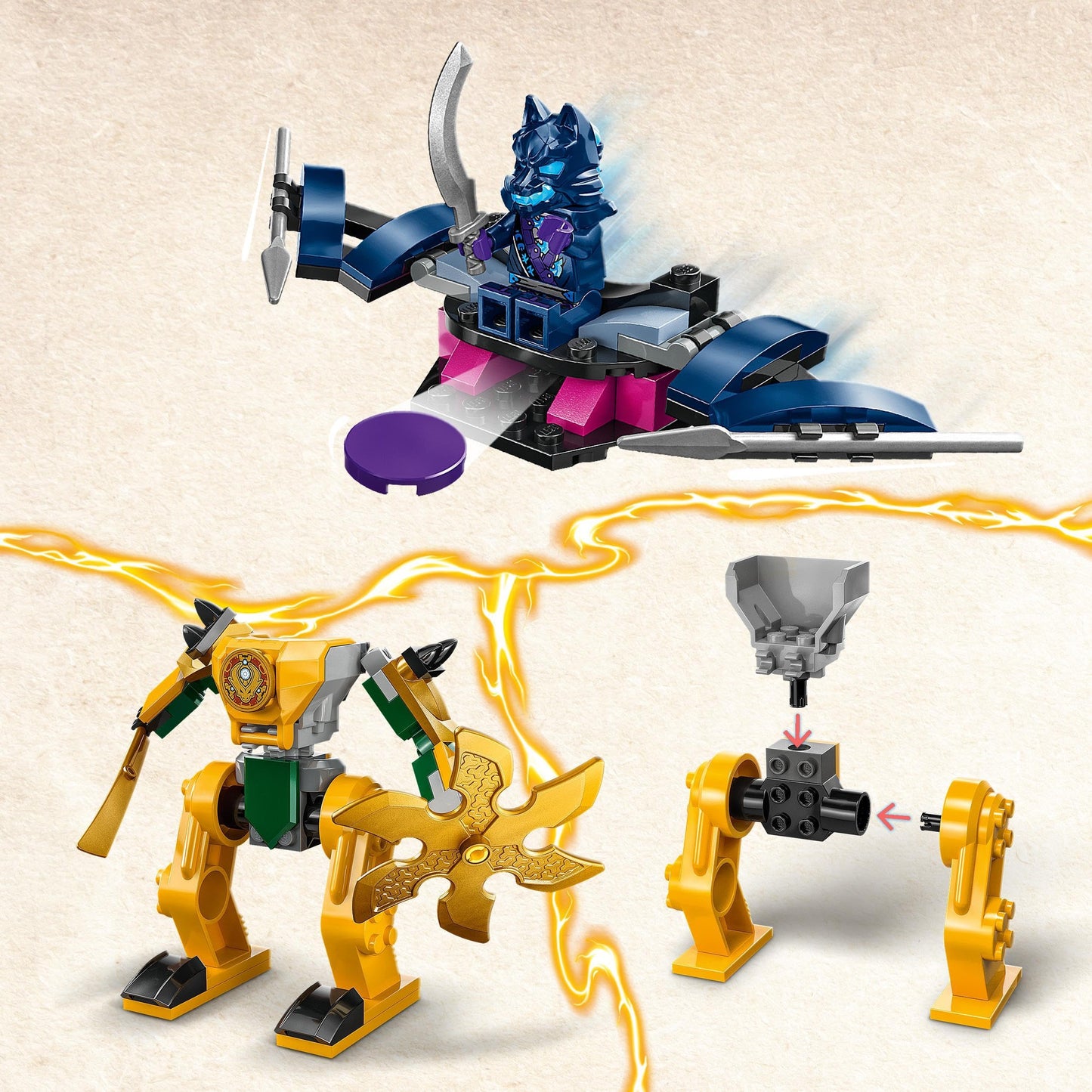 LEGO NINJAGO Arin's Battle Mech, Ninja toy & NINJAGO Lloyd's Ninja Motorcycle, beginner toy with 2 minifigures: Lloyd and Skeleton Guard, educational toy for kids ages 4+ 71788