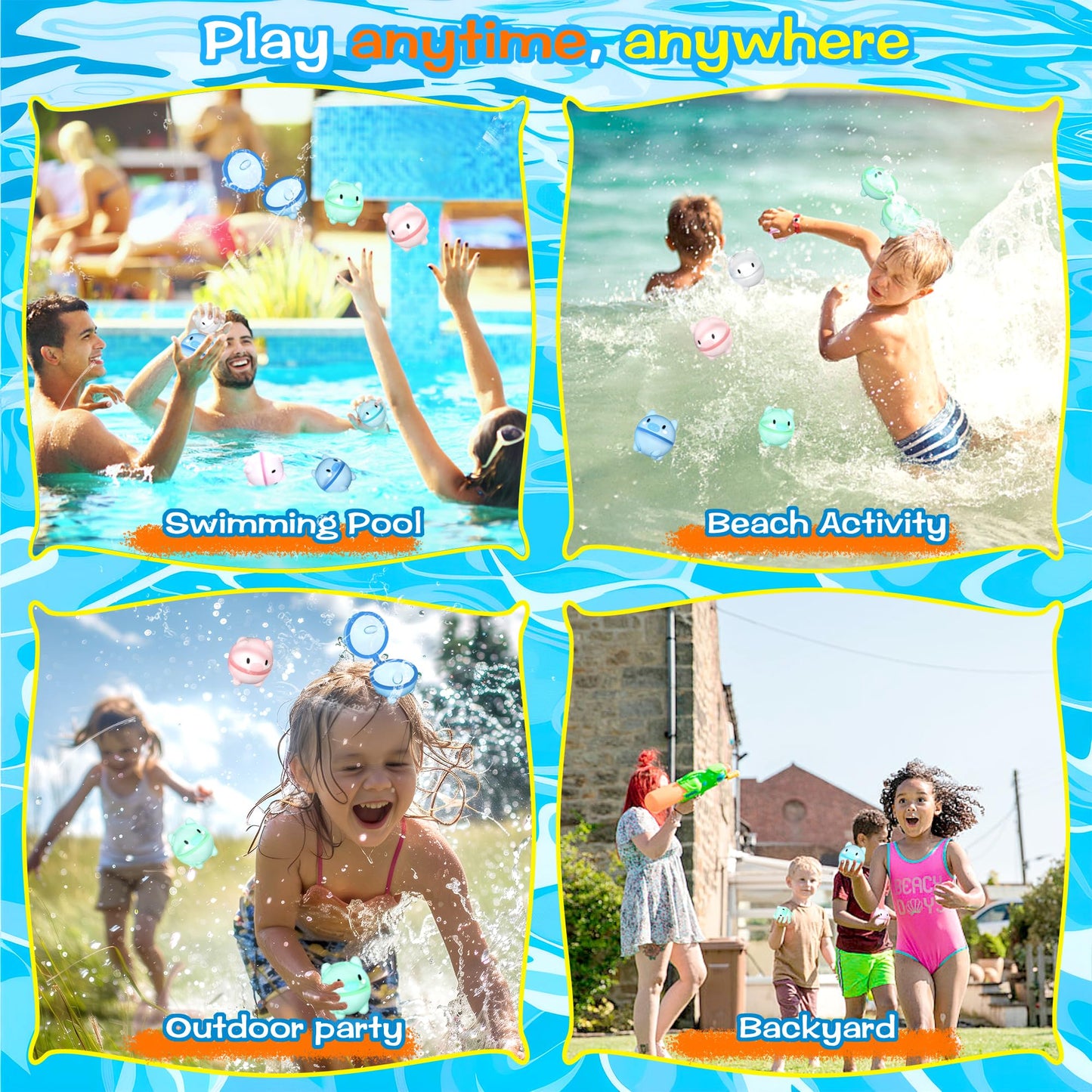 DBPBToU 8/12/16 Piece Water Balloons Reusable for Kids Adults, Self-sealing Water Balloons, Water Toys for Children for Family Game Beach Pool Party (8 Pieces)