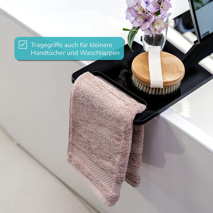 eluno acrylic bathtub caddy with drink holder and tablet slot, approximately 90 cm (black/high gloss)