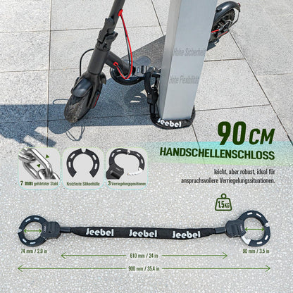 Jeebel 3/4/5L E-scooter Bag & 90cm 7mm handcuff lock, large-capacity handlebar bag with quick-release mounting, bike lock with key, for electric scooters, bicycles (2.8L + lock)