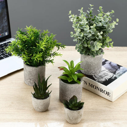 5 artificial plants, Mini Artificial Snake Tongue Plants, Agave Succulent, Eagle Claw Aloe, Artificial Plants for Bedroom Office Decoration
