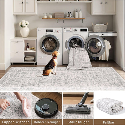 HUGEAR Vintage Gray Washable Rug 60x180cm Runner Entryway Non-slip Soft Short Pile Bedroom Retro Rugs Kitchen Carpet Bridge Hallway Carpet