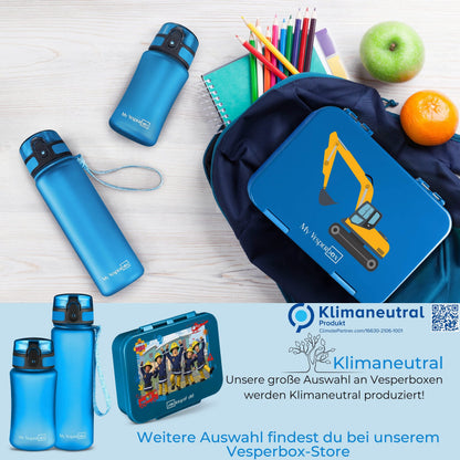 My Vesperbox - Minny - Kids Water Bottle - Personalized with your name - 500, 750, 1000ml incl. straw or sieve - BPA free - for kindergarten, school, sports, leisure (Blue 500ml)