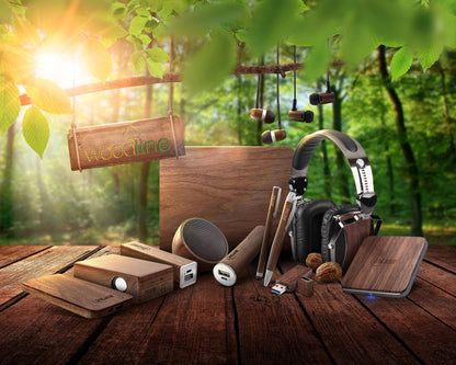 InLine 55358 wood on-ear, headset with cable microphone and function button, walnut real wood, black