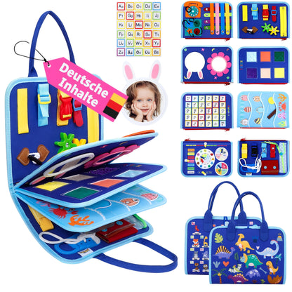 JHkim Busy Board German Montessori Toy for 1 2 3 4 year olds, Gift for Boys & Girls, Children's Learning Activity Board, Kids Motor Skills Toy, Motor Skills Board for Travel/Car/Plane
