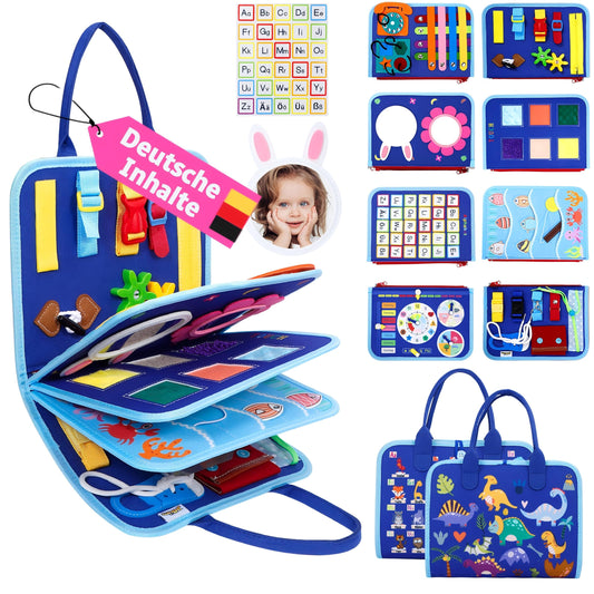 JHkim Busy Board German Montessori Toy for 1 2 3 4 year olds, Gift for Boys & Girls, Children's Learning Activity Board, Kids Motor Skills Toy, Motor Skills Board for Travel/Car/Plane