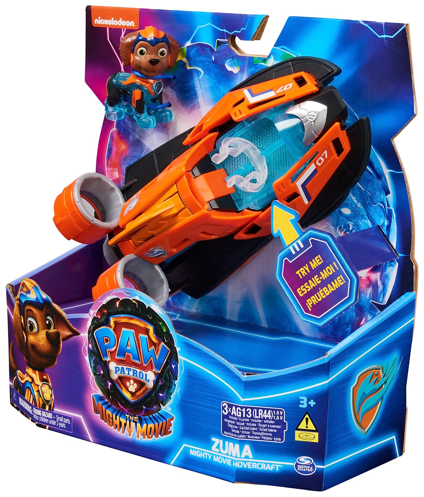 PAW Patrol: The Mighty Movie, Zuma's Superhero Base Vehicle with puppy figure, speedboat with light and sound effects, suitable for children aged 3 and older.