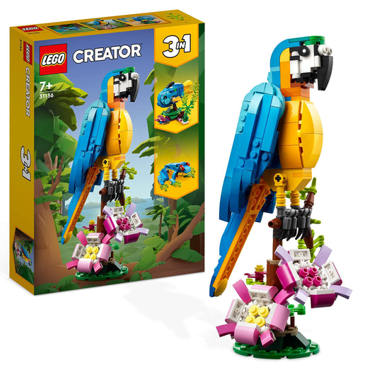 LEGO 31136 Creator 3in1 Exotic Parrot, Frog, and Fish Easter gift Jungle animal figures Building toy, creative Easter decoration toy for kids aged 7 and up for Easter 2023