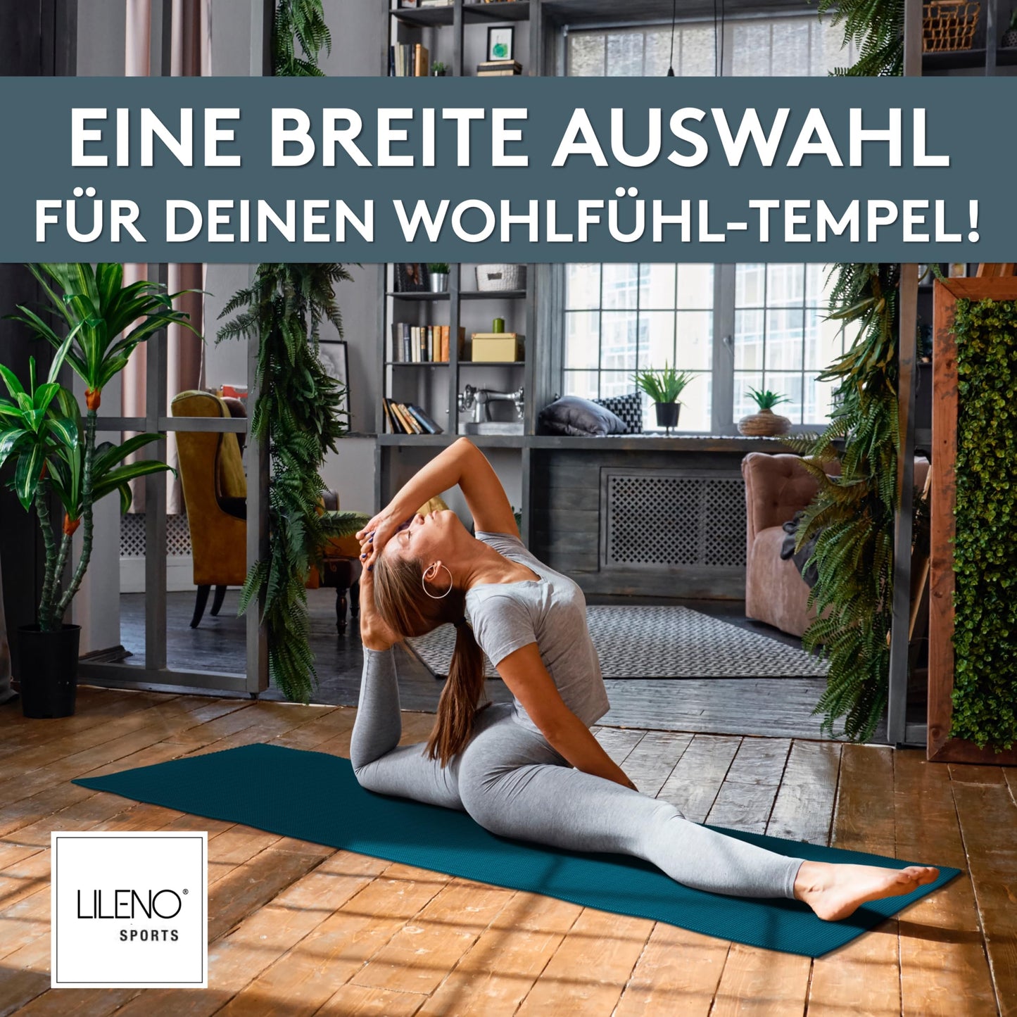 LILENO SPORTS Yoga Mat Caribbean Sea (180x60cm) - Extra non-slip sports and yoga mat in 4mm thickness - Gymnastics and fitness mat for workout and yoga - Sports mat for home