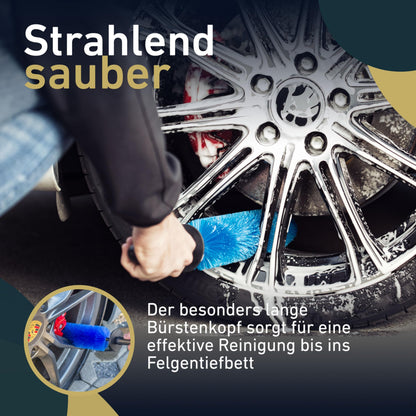 Aurum-Performance® Wheel Brush for effective car cleaning - Professional long wheel brush for gentle wheel cleaning - Wheel Brush alloy wheel cleaning brush.