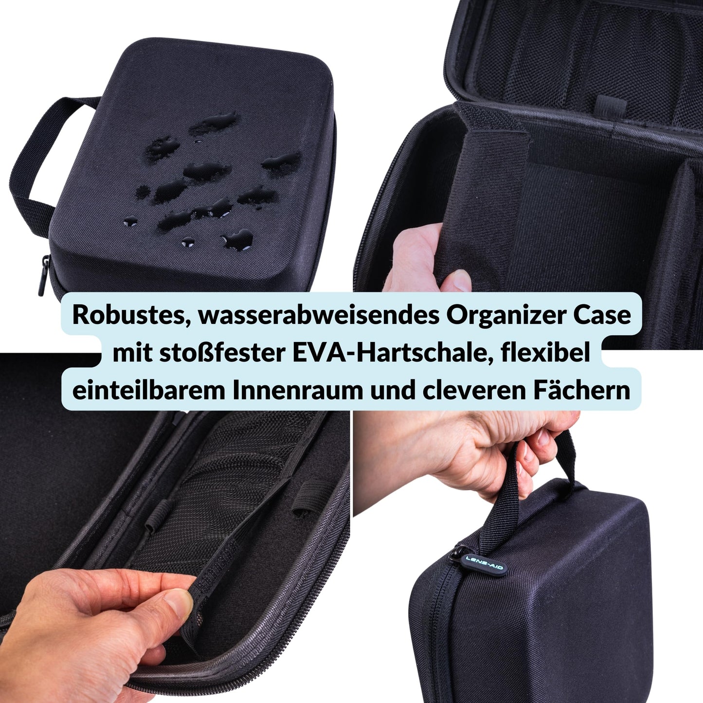 LENS-AID Organizer Case for camera & tech accessories: Hard case for storing on the go | Protection for USB cables, batteries, hard drive, power bank, adapters